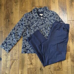 CHOICES Career Denim Blue Swirl Jacket & Pant Set Poly Spandex Stretch Size XL